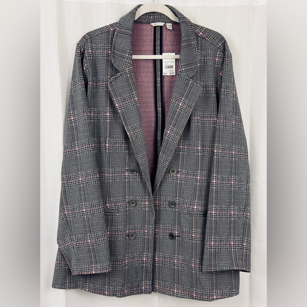 Cato Plus Sportswear Stretchy  Gray & Fuchsia Double Breasted Jacket 22-24W. NWT